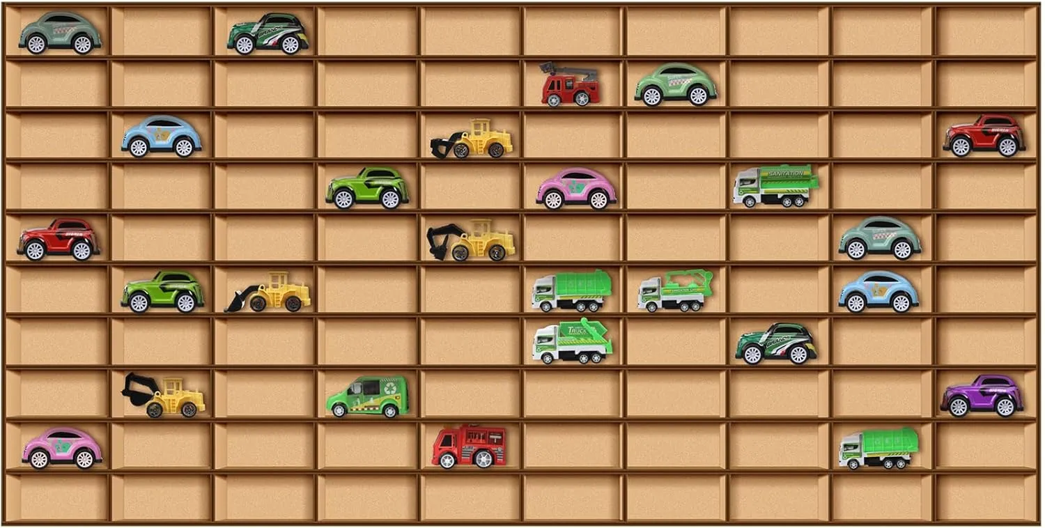 1 Pcs 110 Space Toy Car Display Case Wooden Wheels Shelf Wall Mounted Toy Car Storage Display Shelf Birthday Gift for Collectibles, Figurines, Shot Glasses