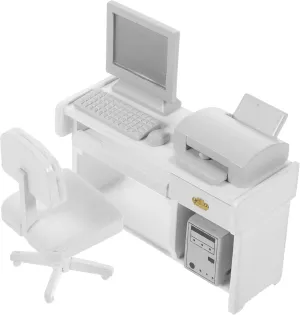 1 Set Miniature Office Desk: Dollhouse Computer Desk Mini Toys for Crafts - Tiny House Wood Computer Model Miniature Office Furniture Ornament for Kids Doll House(White)