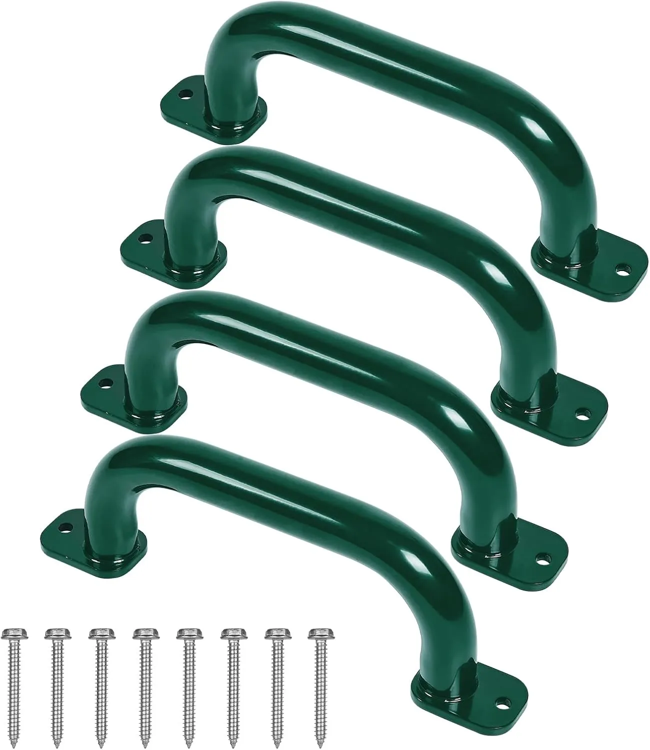 10 Inch 4 Pieces Outdoor Playground Accessories Handles Metal Green - Playset Attachment Grab Handles, Playset Grab Bars, Hand Grips for Playhouse, Swing Set, Jungle Gym, Climbing Frame