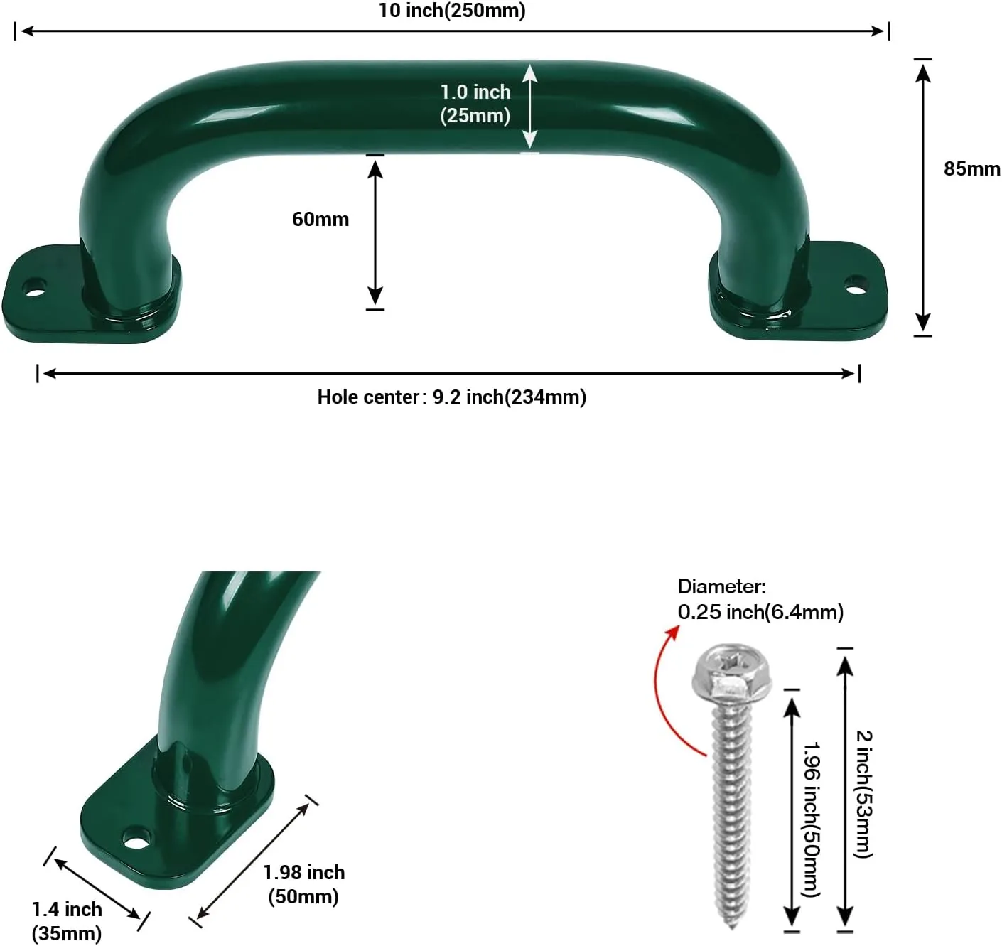 10 Inch 4 Pieces Outdoor Playground Accessories Handles Metal Green - Playset Attachment Grab Handles, Playset Grab Bars, Hand Grips for Playhouse, Swing Set, Jungle Gym, Climbing Frame