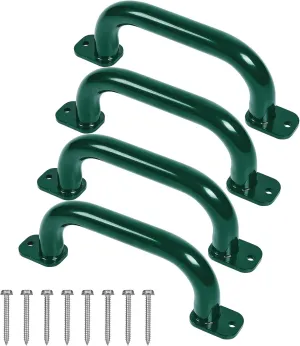 10 Inch 4 Pieces Outdoor Playground Accessories Handles Metal Green - Playset Attachment Grab Handles, Playset Grab Bars, Hand Grips for Playhouse, Swing Set, Jungle Gym, Climbing Frame