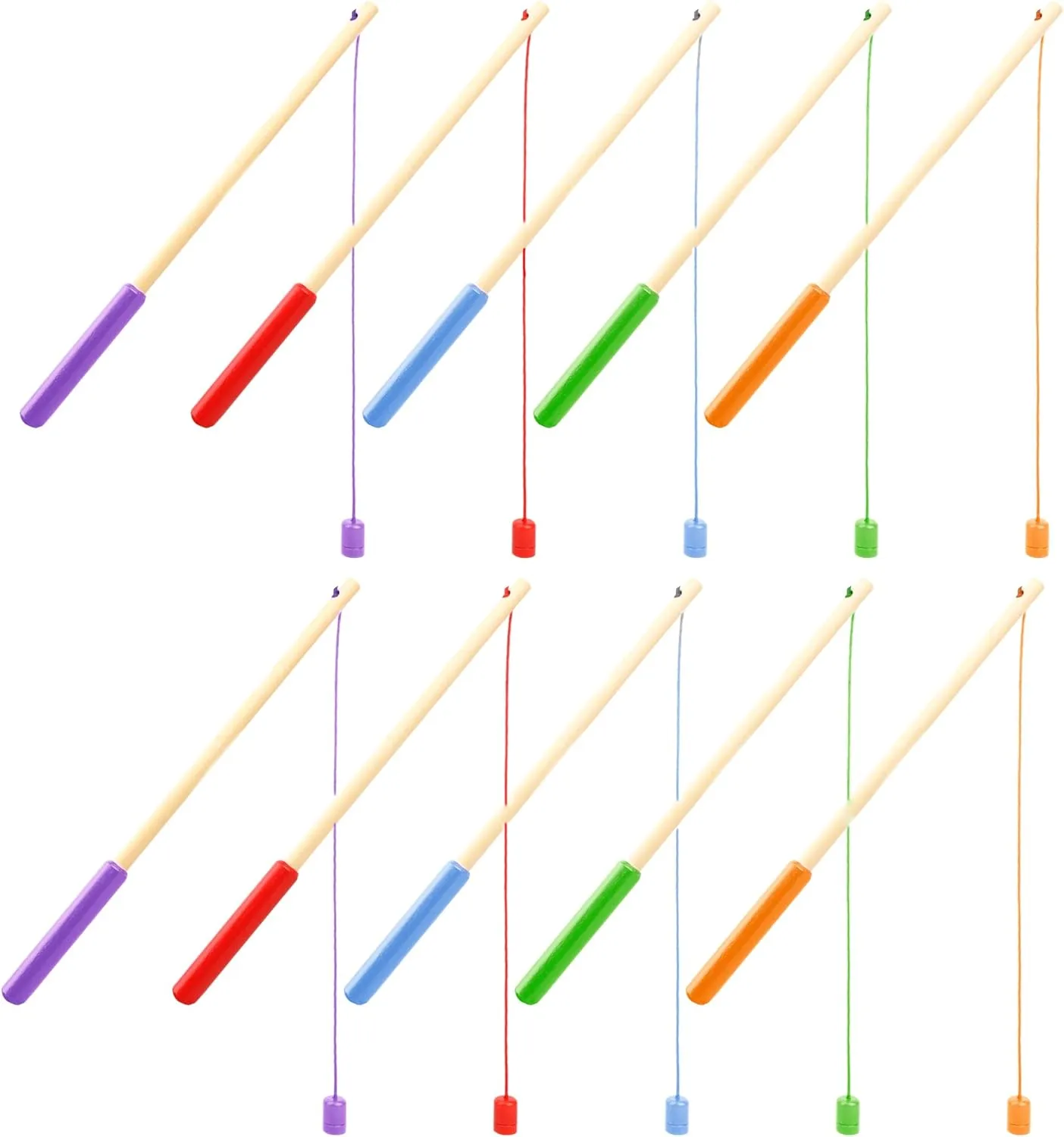 10 Pcs Kids Magnetic Fishing Poles Wooden Magnetic Fishing Rods Colorful Wooden Fishing Games for Kindergarten Boys Girls Fishing Game Birthday Gifts, 5 Colors