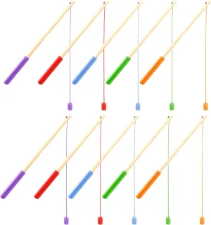 10 Pcs Kids Magnetic Fishing Poles Wooden Magnetic Fishing Rods Colorful Wooden Fishing Games for Kindergarten Boys Girls Fishing Game Birthday Gifts, 5 Colors