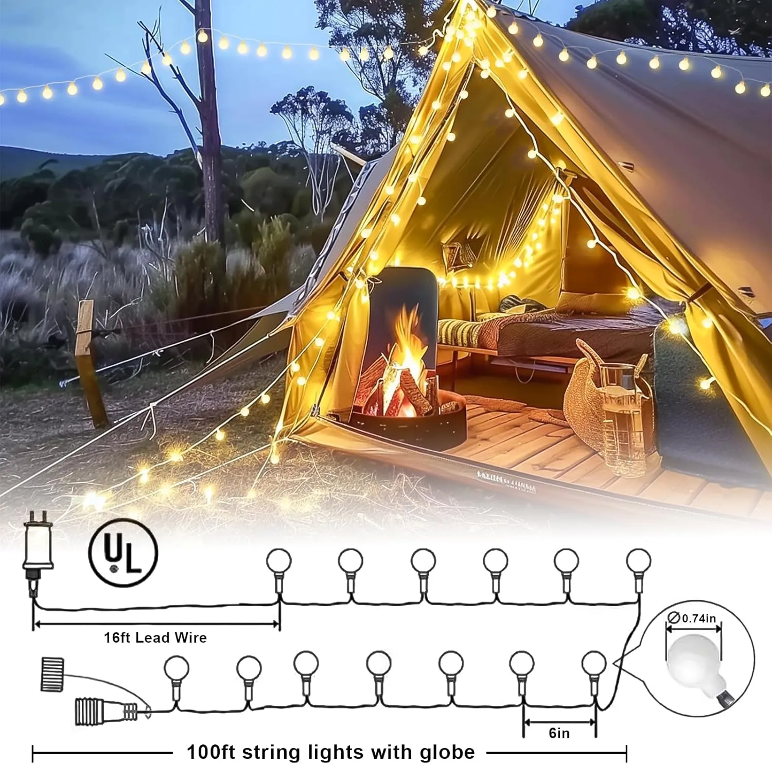 100ft Globe String Lights Indoor Outdoor Waterproof, 200 LED Christmas fairy Lights Plug in with Remote, Connectable Hanging Lights for Bedroom Tent Camping Patio Wedding Garden Decor, Warm White