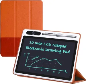 10inch LCD Writing Tablet with PU Protective Cover Electronic Writing Notebook Erasable Drawing Board for Kids Adults at Home Office Work(Brown)