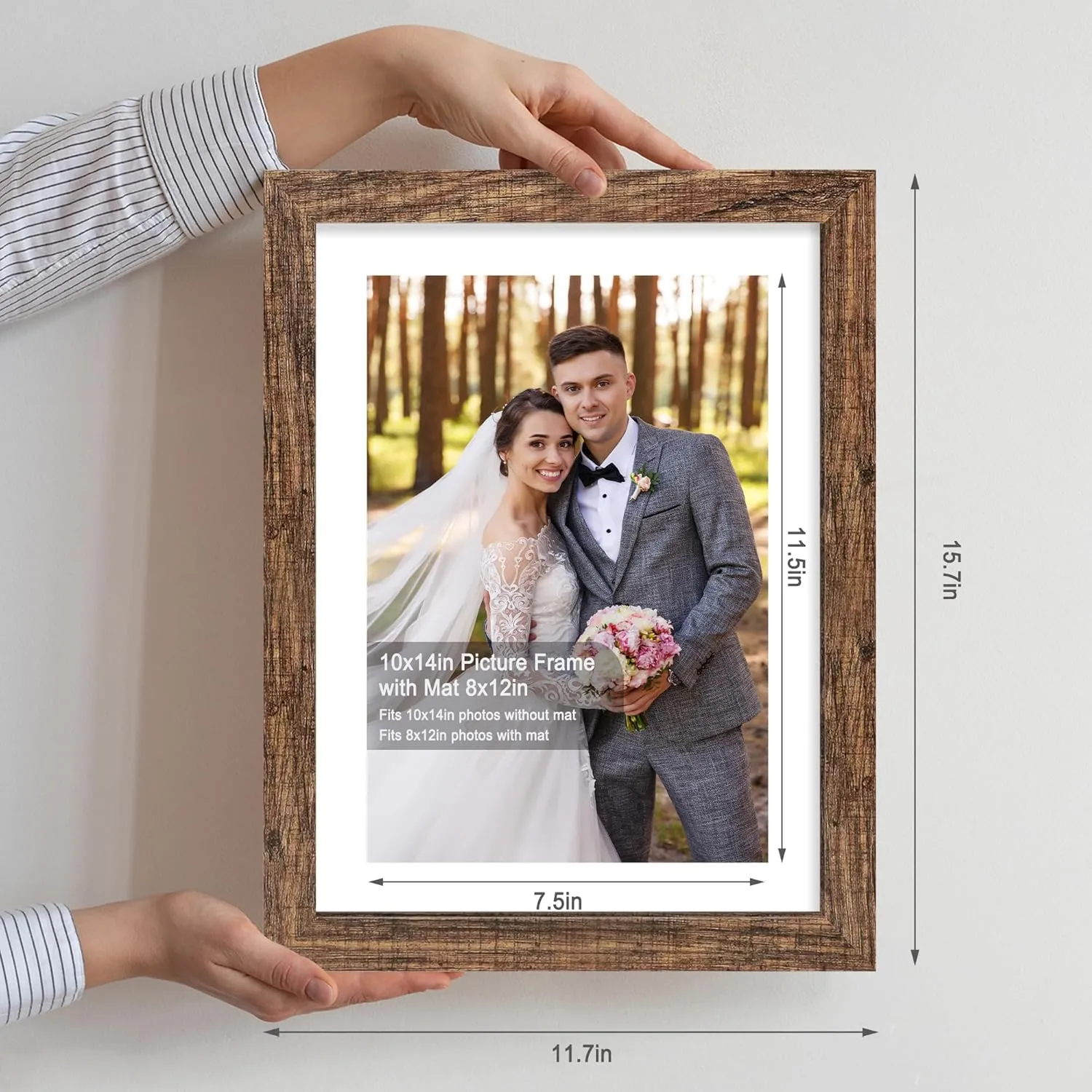 10x14 Picture Frame Set of 2, Made of Glass and Rustic Brown Wooden Frame, Display 8x12 Pictures with Mat or 30 x 40cm Diamond Painting Art without Mat for Wall Mounting, Gallery Photo Frames