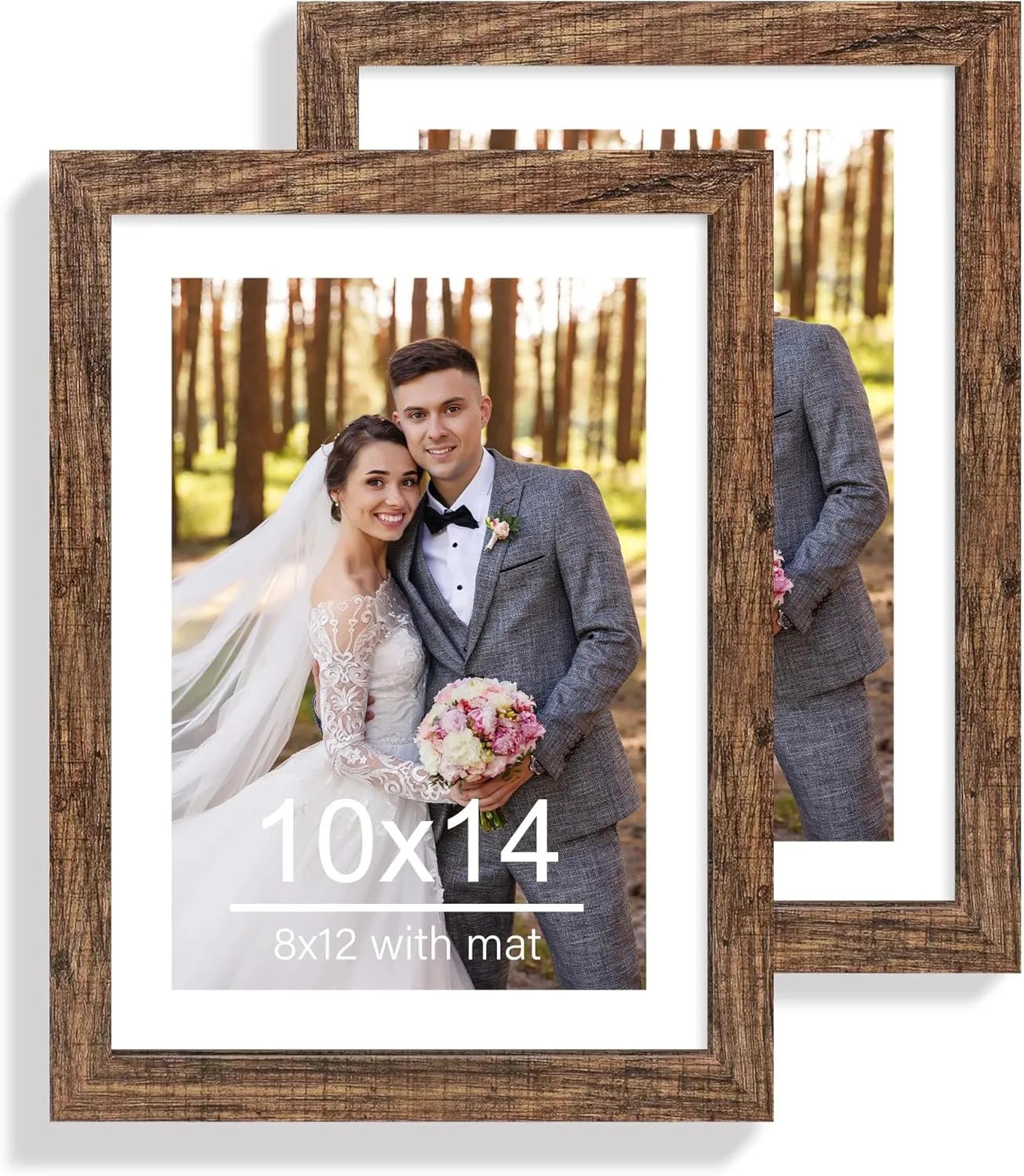 10x14 Picture Frame Set of 2, Made of Glass and Rustic Brown Wooden Frame, Display 8x12 Pictures with Mat or 30 x 40cm Diamond Painting Art without Mat for Wall Mounting, Gallery Photo Frames