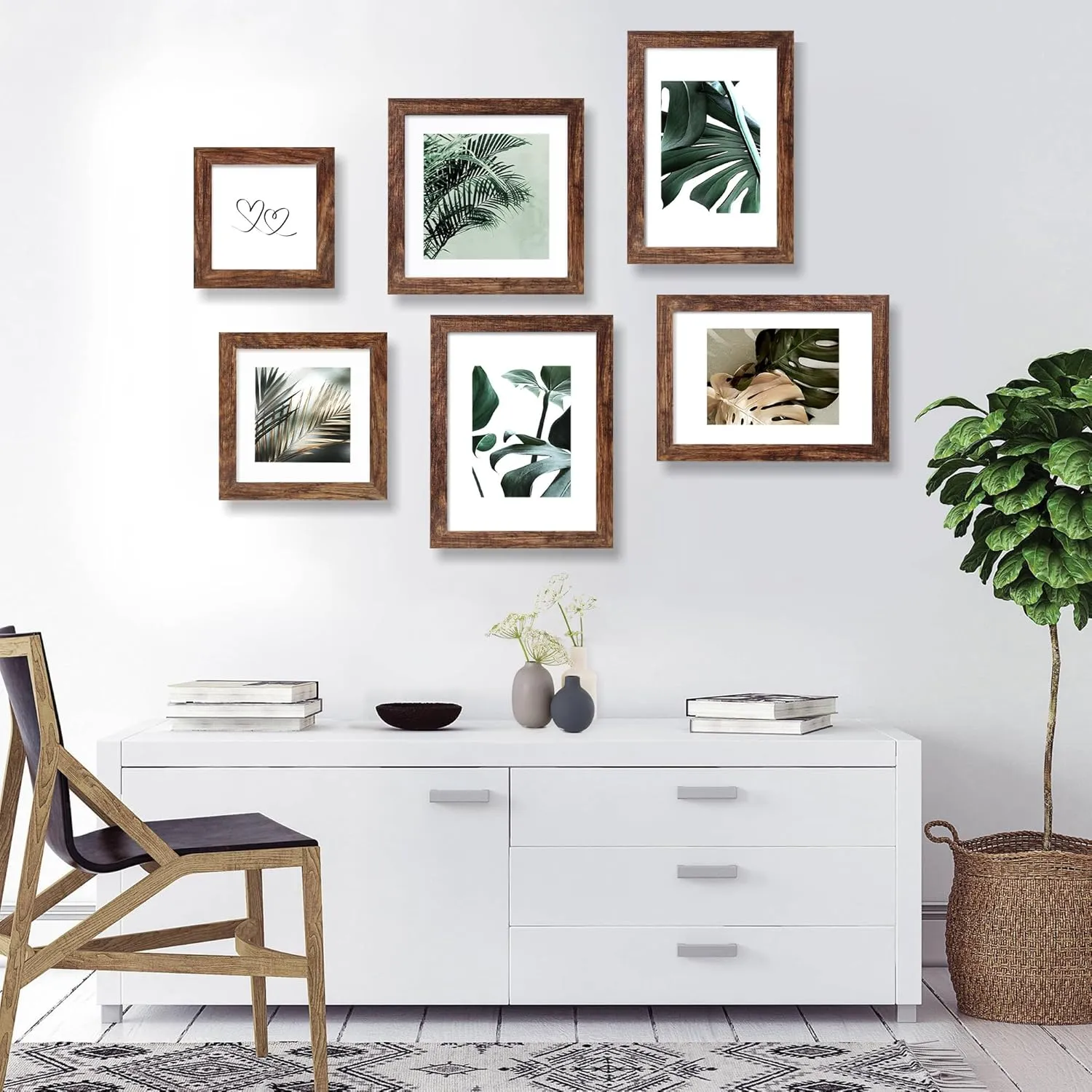 10x14 Picture Frame Set of 2, Made of Glass and Rustic Brown Wooden Frame, Display 8x12 Pictures with Mat or 30 x 40cm Diamond Painting Art without Mat for Wall Mounting, Gallery Photo Frames