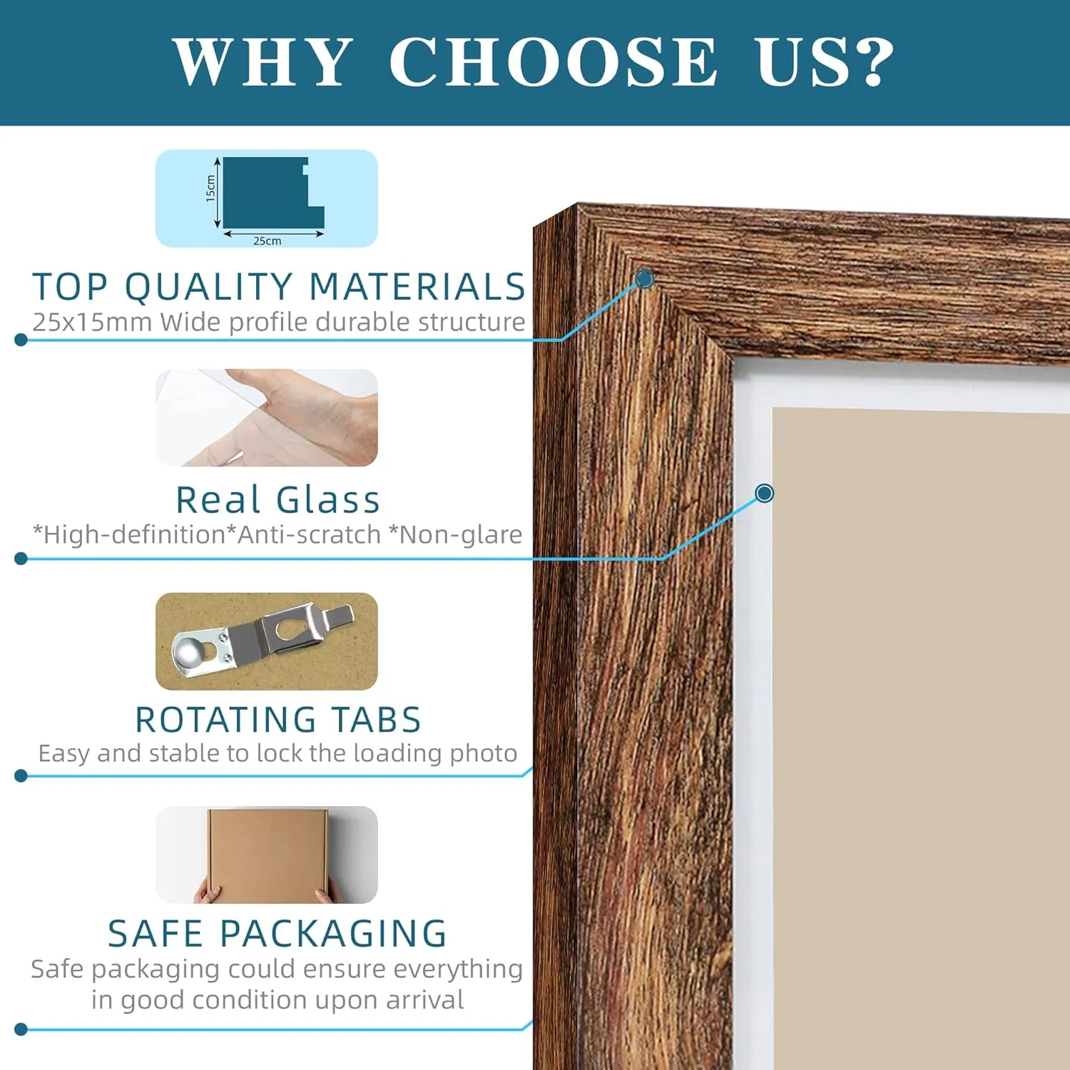 10x14 Picture Frame Set of 2, Made of Glass and Rustic Brown Wooden Frame, Display 8x12 Pictures with Mat or 30 x 40cm Diamond Painting Art without Mat for Wall Mounting, Gallery Photo Frames