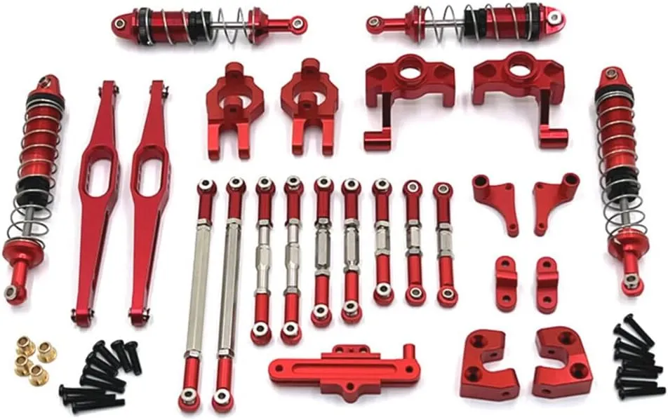1/12 Scale RC Vehicle Shock Absorber Assortment Set Vehicles Pull Rod Assorted Kit Repair Upgrade Replacement for WL Toy 12429, Red