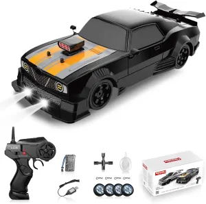 1/16 4WD RC Drift Car, 2.4GHz 4WD Remote Control Car, 18KM/H  High Speed, LED Lights, Sprayer, Rechargeable Battery, Extra Tires, Unisex Children (8 ), Black