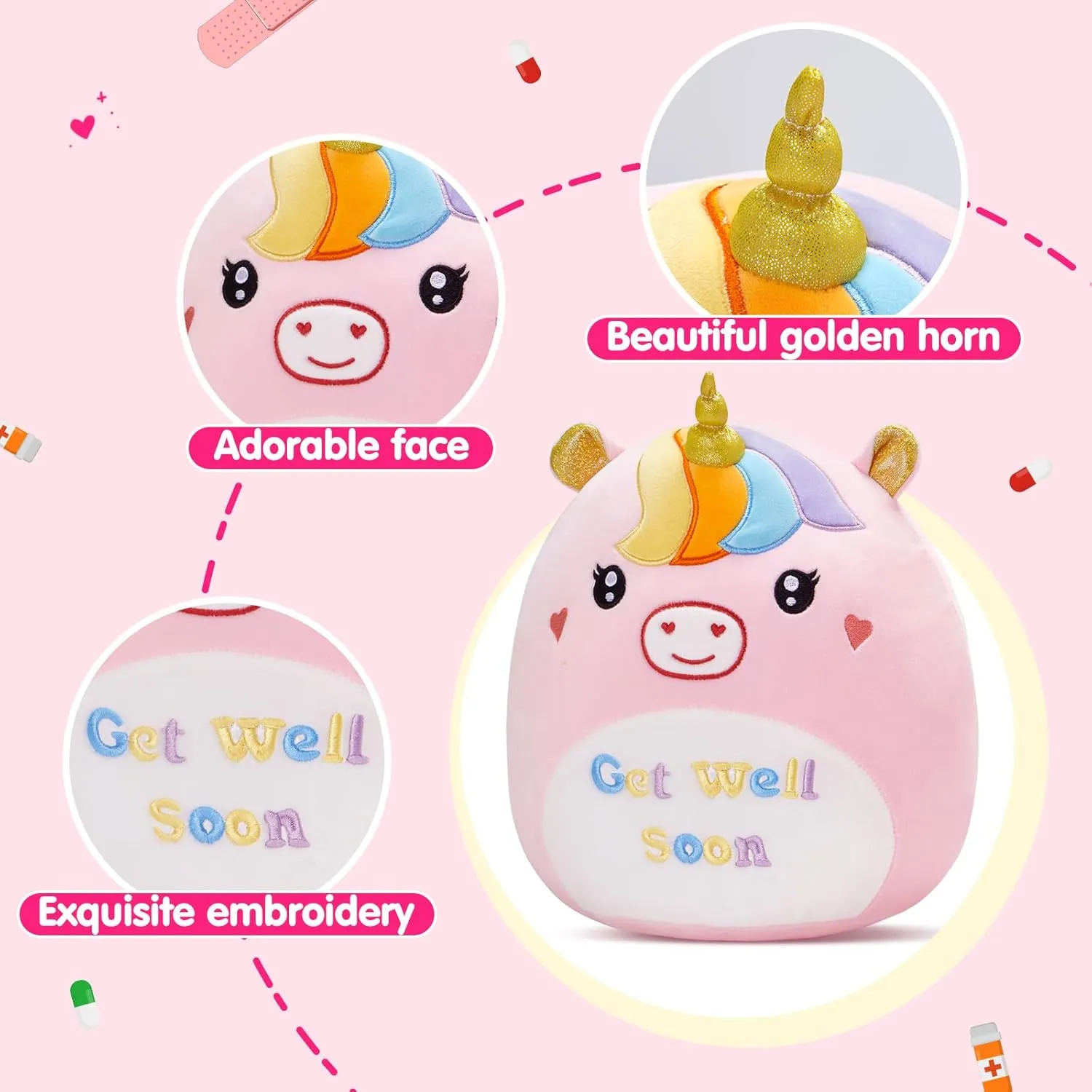 12’’ Get Well Soon Unicorn Plush Pillow,Get Well Soon Gift for Women Girls Kids Patient,Soft Cute Unicorn Stuffed Animal Feel Better Plush Toy,Sofa Cushion Home Decoration