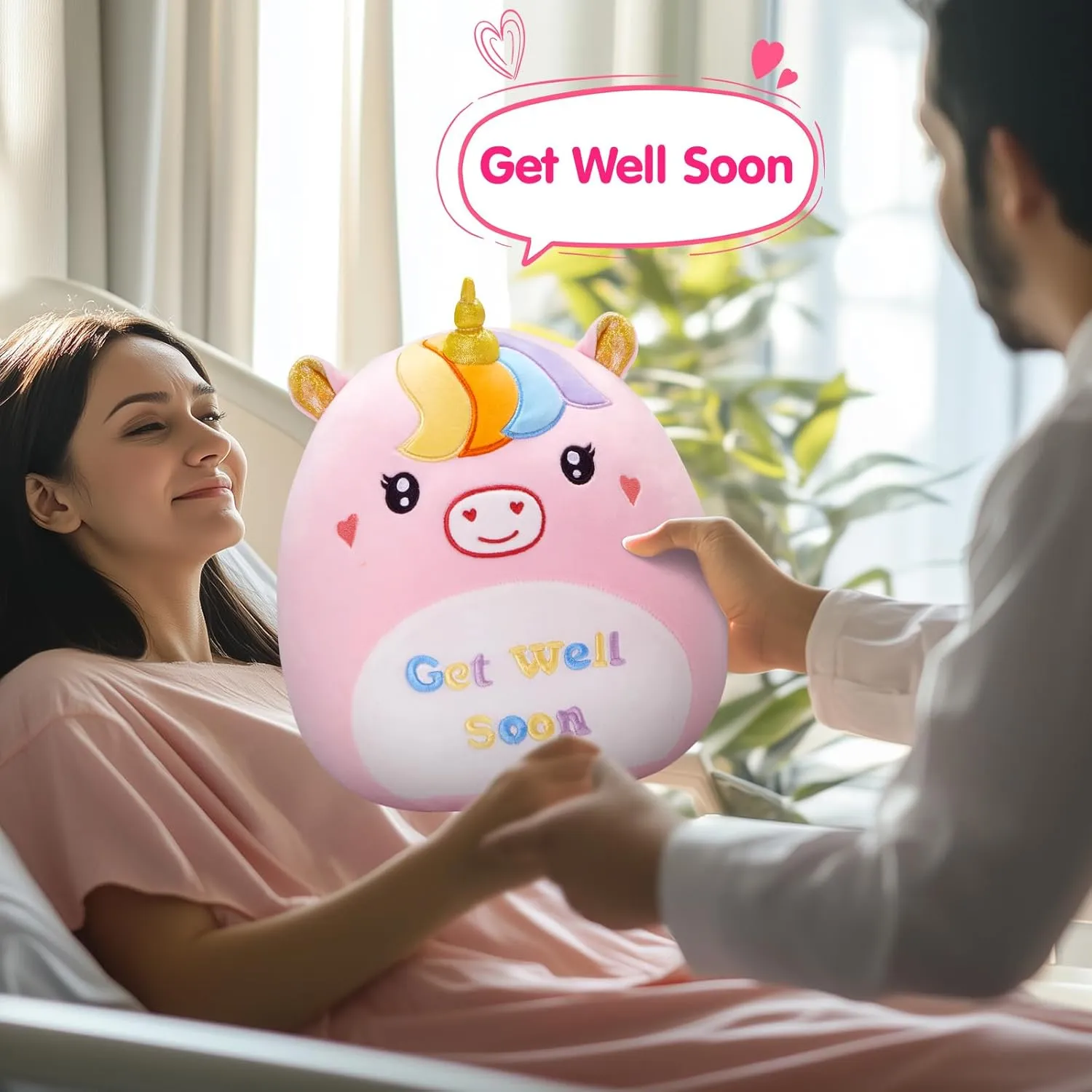 12’’ Get Well Soon Unicorn Plush Pillow,Get Well Soon Gift for Women Girls Kids Patient,Soft Cute Unicorn Stuffed Animal Feel Better Plush Toy,Sofa Cushion Home Decoration