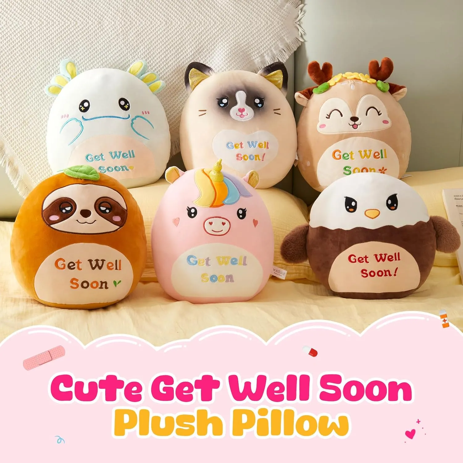 12’’ Get Well Soon Unicorn Plush Pillow,Get Well Soon Gift for Women Girls Kids Patient,Soft Cute Unicorn Stuffed Animal Feel Better Plush Toy,Sofa Cushion Home Decoration