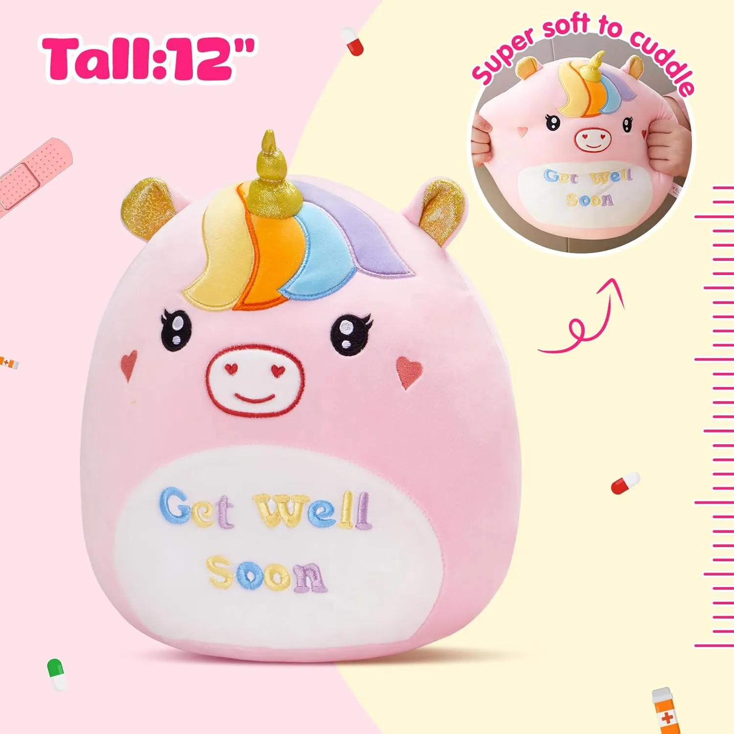 12’’ Get Well Soon Unicorn Plush Pillow,Get Well Soon Gift for Women Girls Kids Patient,Soft Cute Unicorn Stuffed Animal Feel Better Plush Toy,Sofa Cushion Home Decoration