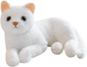12 Inches Simulation Pure White Cat Plush Toy - Real Life White Cat Simulation Plush Toys, Lifelike Cats Doll Kitten Farm Animals Stuffed Toys Black Eyes Birthday Gifts for Kids