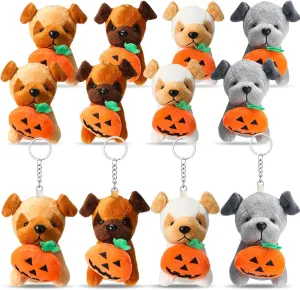 12 Pcs Halloween Mini Plush Dogs 4 Inches Puppy Dog Stuffed Animals Toys with Keychain Small Stuffed Pumpkin Animal Bulk for Halloween Birthday School Party Favors
