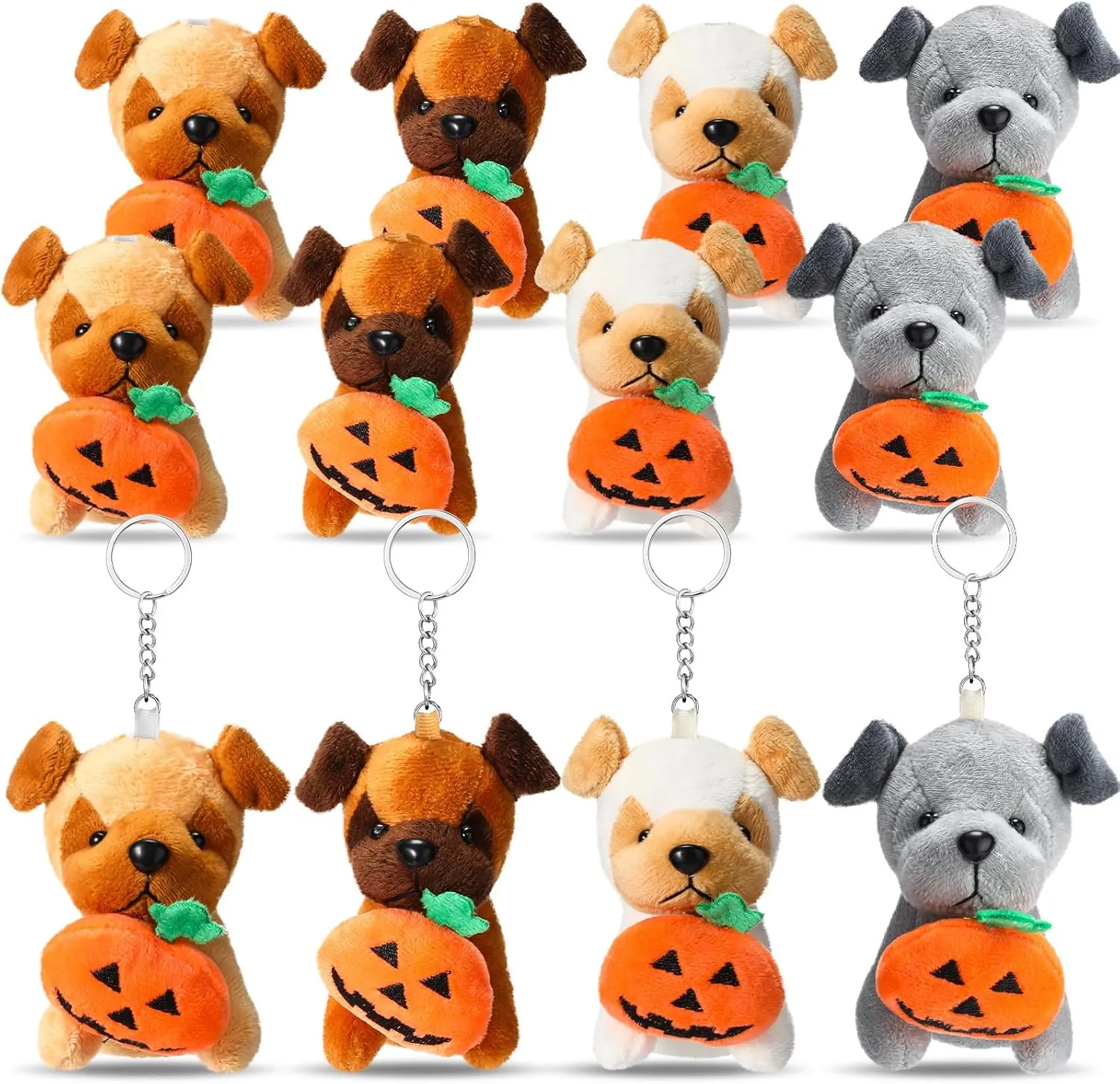12 Pcs Halloween Mini Plush Dogs 4 Inches Puppy Dog Stuffed Animals Toys with Keychain Small Stuffed Pumpkin Animal Bulk for Halloween Birthday School Party Favors