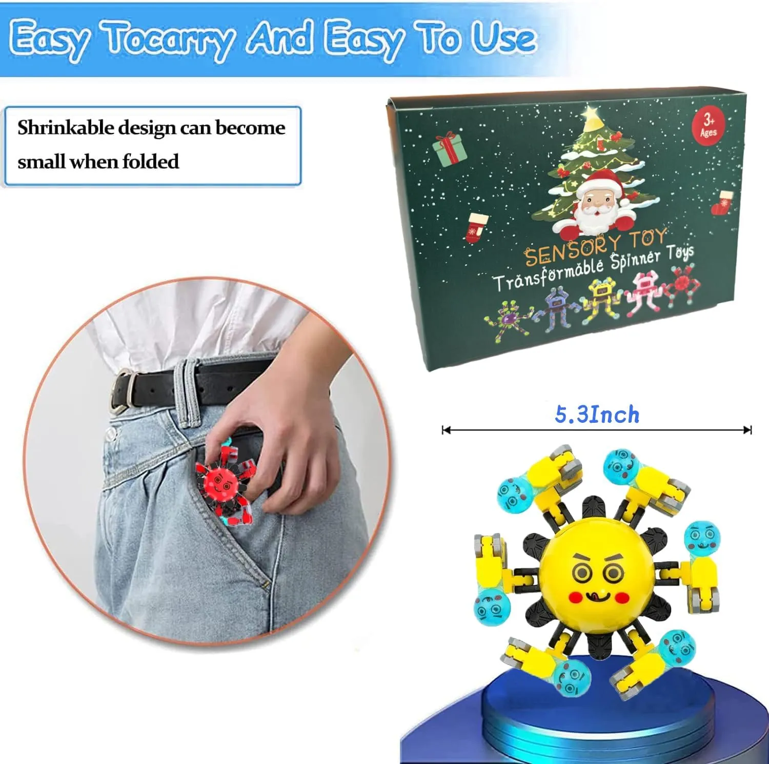 12 Pcs Transformable Fidget Spinner Toys for Kids, Stress Relief Sensory Toys for Autism ADHD, Birthday Party Favors, Easter Basket Essentials, Classroom Prizes, Stocking Stuffers for Boys Girls