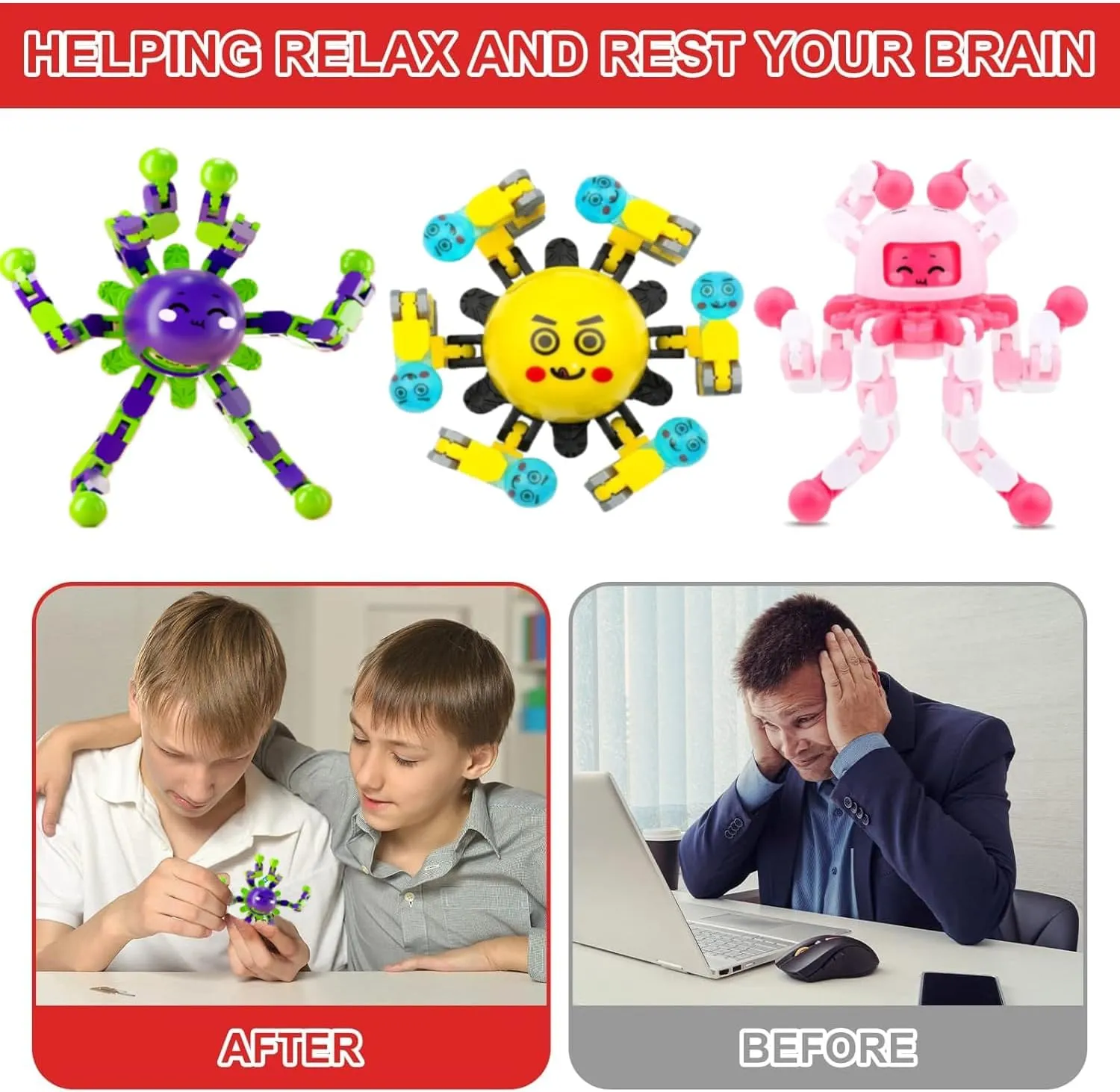 12 Pcs Transformable Fidget Spinner Toys for Kids, Stress Relief Sensory Toys for Autism ADHD, Birthday Party Favors, Easter Basket Essentials, Classroom Prizes, Stocking Stuffers for Boys Girls