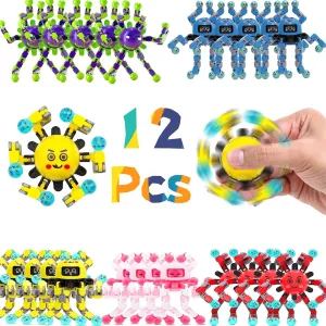 12 Pcs Transformable Fidget Spinner Toys for Kids, Stress Relief Sensory Toys for Autism ADHD, Birthday Party Favors, Easter Basket Essentials, Classroom Prizes, Stocking Stuffers for Boys Girls