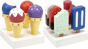 12 Pieces Ice Cream Toy Set with Wooden Popsicle Ice Cream Bar Pretend Play Food Accessories for Kids Encourage Role Play and Develops Social Skills for Children 3 
