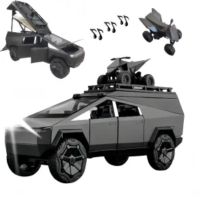 1:24 Camping RV Car Model Toys, Pickup Trailer RV Metal Pick-Up Truck Trailer Toy with Motorcycle Pickup Truck Model with Sound Light Pull Back and Super Realistic Exterior Vehicle Gifts（Dark Grey)