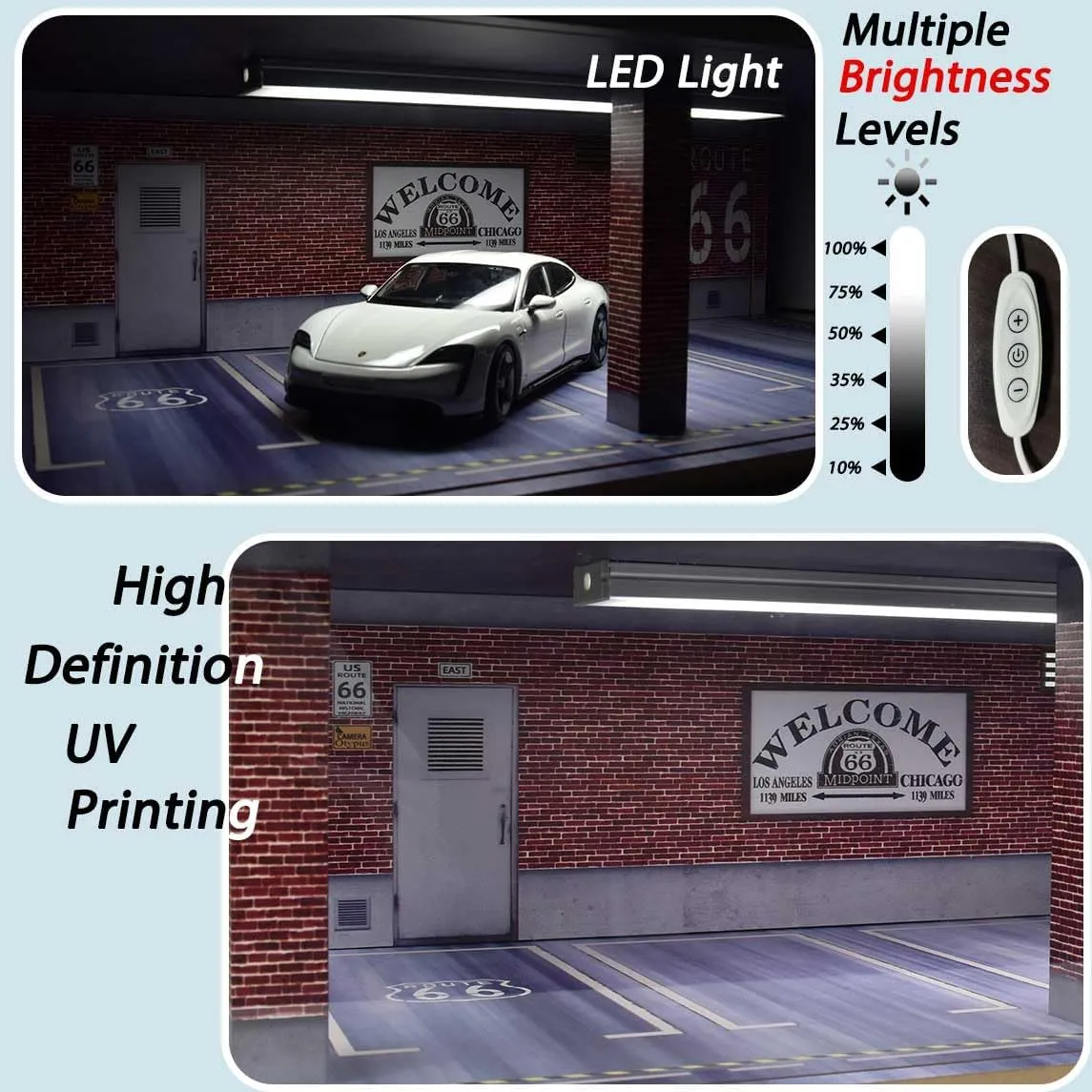 1/24 Scale Model Car Display Case with Light, 1 24 Diecast Cars Storage Cases in Parking Lot Scene, Acrylic Toy Garage for Alloy Car Models (Grey-8 Parking Place) (Red Brick, 1/24)