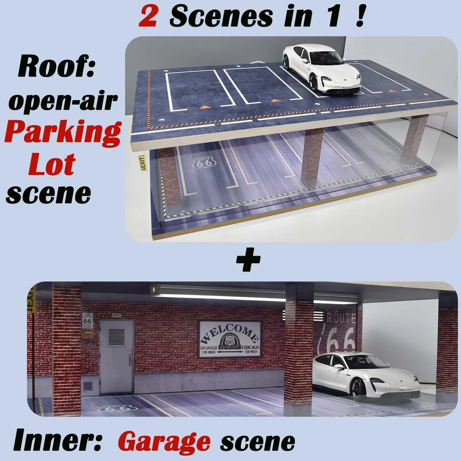 1/24 Scale Model Car Display Case with Light, 1 24 Diecast Cars Storage Cases in Parking Lot Scene, Acrylic Toy Garage for Alloy Car Models (Grey-8 Parking Place) (Red Brick, 1/24)