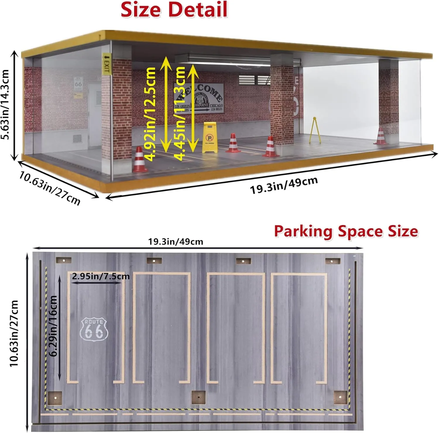 1/24 Scale Model Car Display Case with Light, 1 24 Diecast Cars Storage Cases in Parking Lot Scene, Acrylic Toy Garage for Alloy Car Models (Grey-8 Parking Place) (Red Brick, 1/24)