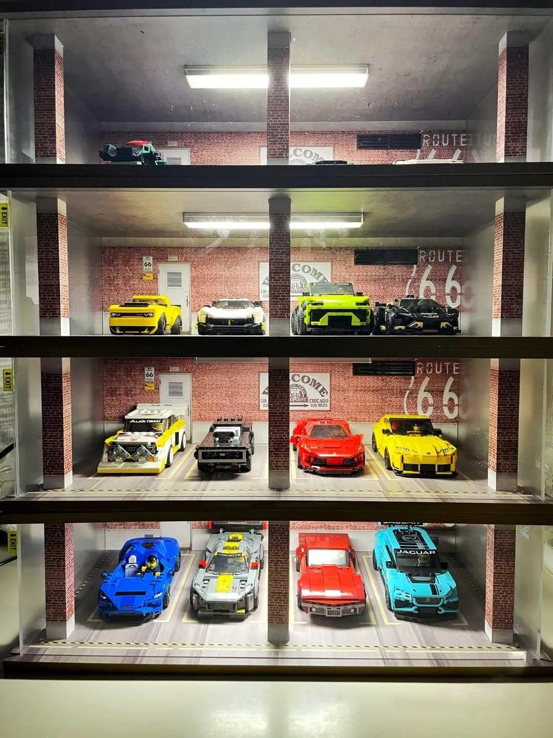 1/24 Scale Model Car Display Case with Light, 1 24 Diecast Cars Storage Cases in Parking Lot Scene, Acrylic Toy Garage for Alloy Car Models (Grey-8 Parking Place) (Red Brick, 1/24)