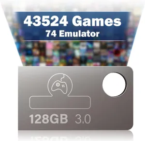 128G USB Flash Drive with 43254 Video Games, Retro Gaming Console Compatible with 74 Emulators, USB Game Stick with Batocera 37 Game System, Plug and Play for PC/Handheld, USB3.0