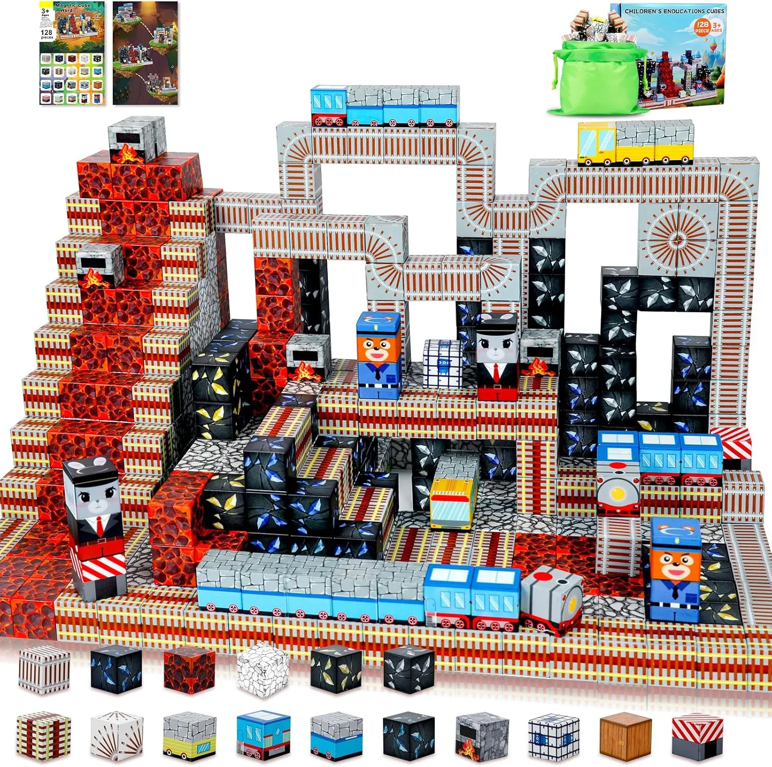 128Pcs Magnetic Blocks - Creative Magnetic Building Blocks for Toddler, Educational Magnetic Cubes Toys, Sensory Kid Building Toys for Boys Girls 3-8 Years Old, Kids Christmas Birthday Gifts