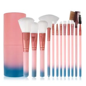 12pcs Makeup Brushes Set Face Powder Contour Blush Eyebrow Brush & Comb Eyelash Brush with Cylinder Case