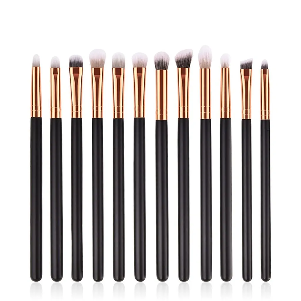 12Pcs Professional Eyes Makeup Brushes Set Wood Handle Eyeshadow Eyebrow Eyeliner Blending Powder Smudge Brush