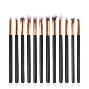 12Pcs Professional Eyes Makeup Brushes Set Wood Handle Eyeshadow Eyebrow Eyeliner Blending Powder Smudge Brush