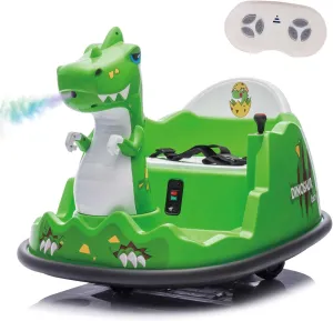 12V Bumper Car for Kids w/Parents Control, Dinosaur Shape, 12V Electric Ride on Toy with Spray Light, Large Size Seat, Music, Birthday Gift Ages 2-5 Years Old Boys & Girl, Green