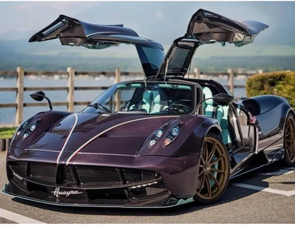 1/32 Alloy Collectible Huayra Dinastia Toy Car Vehicle Pull Back Model Cars with Light and Sound, Alloy Metal Diecast Car Model Toy for Toddlers Kids Boys Birthday Gift (1/32 Purple)