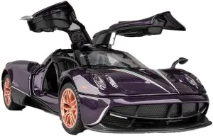 1/32 Alloy Collectible Huayra Dinastia Toy Car Vehicle Pull Back Model Cars with Light and Sound, Alloy Metal Diecast Car Model Toy for Toddlers Kids Boys Birthday Gift (1/32 Purple)