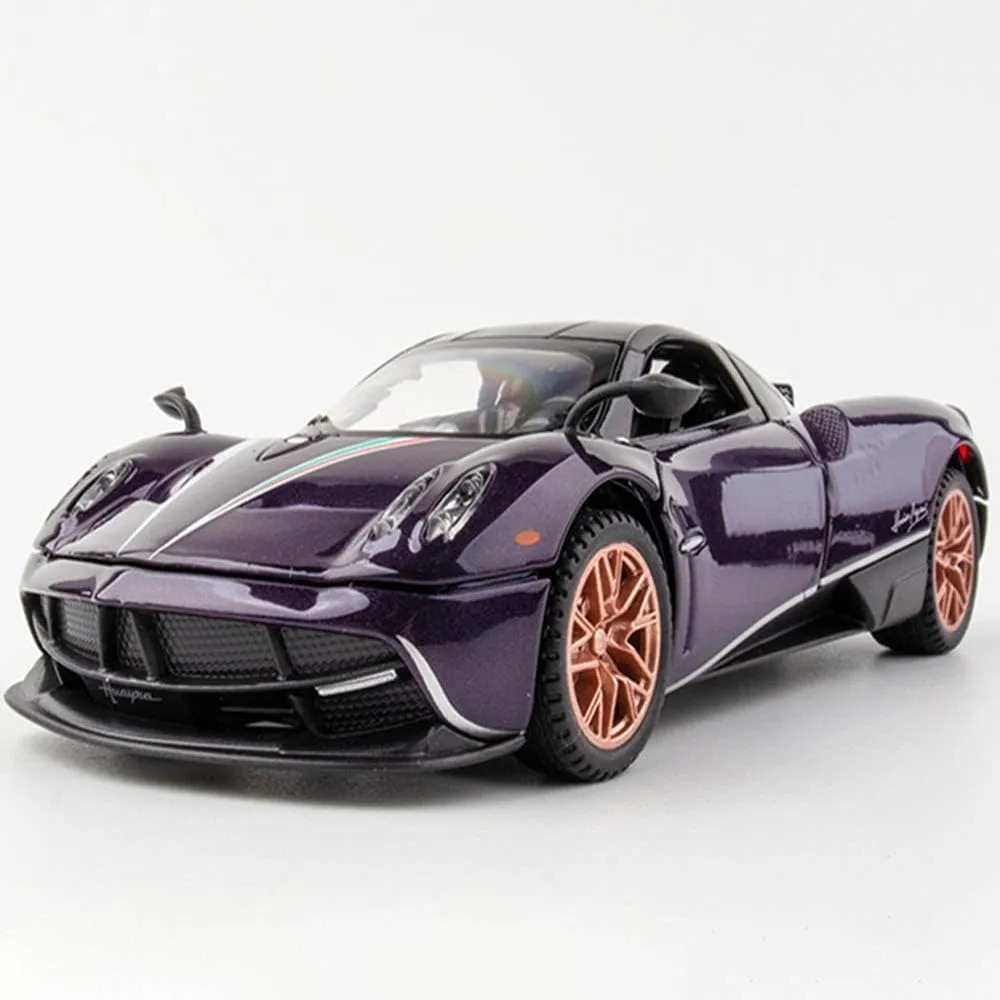 1/32 Alloy Collectible Huayra Dinastia Toy Car Vehicle Pull Back Model Cars with Light and Sound, Alloy Metal Diecast Car Model Toy for Toddlers Kids Boys Birthday Gift (1/32 Purple)