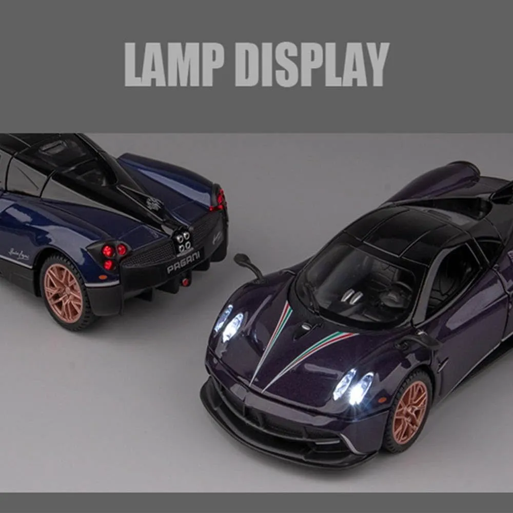 1/32 Alloy Collectible Huayra Dinastia Toy Car Vehicle Pull Back Model Cars with Light and Sound, Alloy Metal Diecast Car Model Toy for Toddlers Kids Boys Birthday Gift (1/32 Purple)