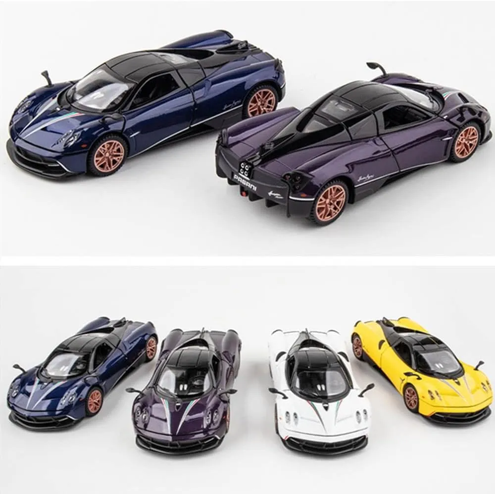 1/32 Alloy Collectible Huayra Dinastia Toy Car Vehicle Pull Back Model Cars with Light and Sound, Alloy Metal Diecast Car Model Toy for Toddlers Kids Boys Birthday Gift (1/32 Yellow)