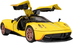 1/32 Alloy Collectible Huayra Dinastia Toy Car Vehicle Pull Back Model Cars with Light and Sound, Alloy Metal Diecast Car Model Toy for Toddlers Kids Boys Birthday Gift (1/32 Yellow)