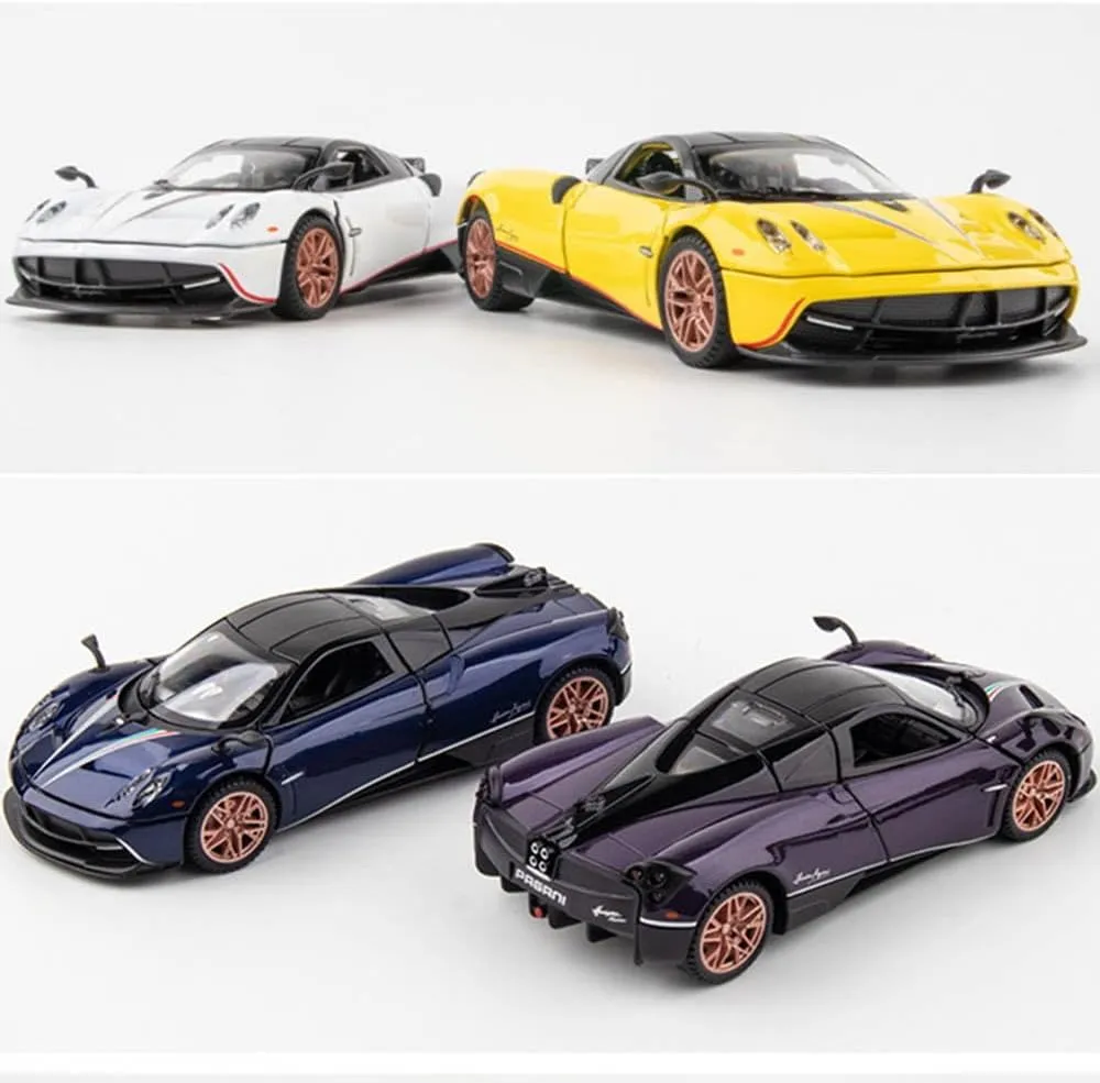 1/32 Alloy Collectible Huayra Dinastia Toy Car Vehicle Pull Back Model Cars with Light and Sound, Alloy Metal Diecast Car Model Toy for Toddlers Kids Boys Birthday Gift (1/32 Yellow)