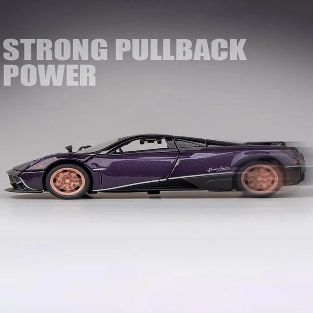 1/32 Alloy Collectible Huayra Dinastia Toy Car Vehicle Pull Back Model Cars with Light and Sound, Alloy Metal Diecast Car Model Toy for Toddlers Kids Boys Birthday Gift (1/32 Yellow)
