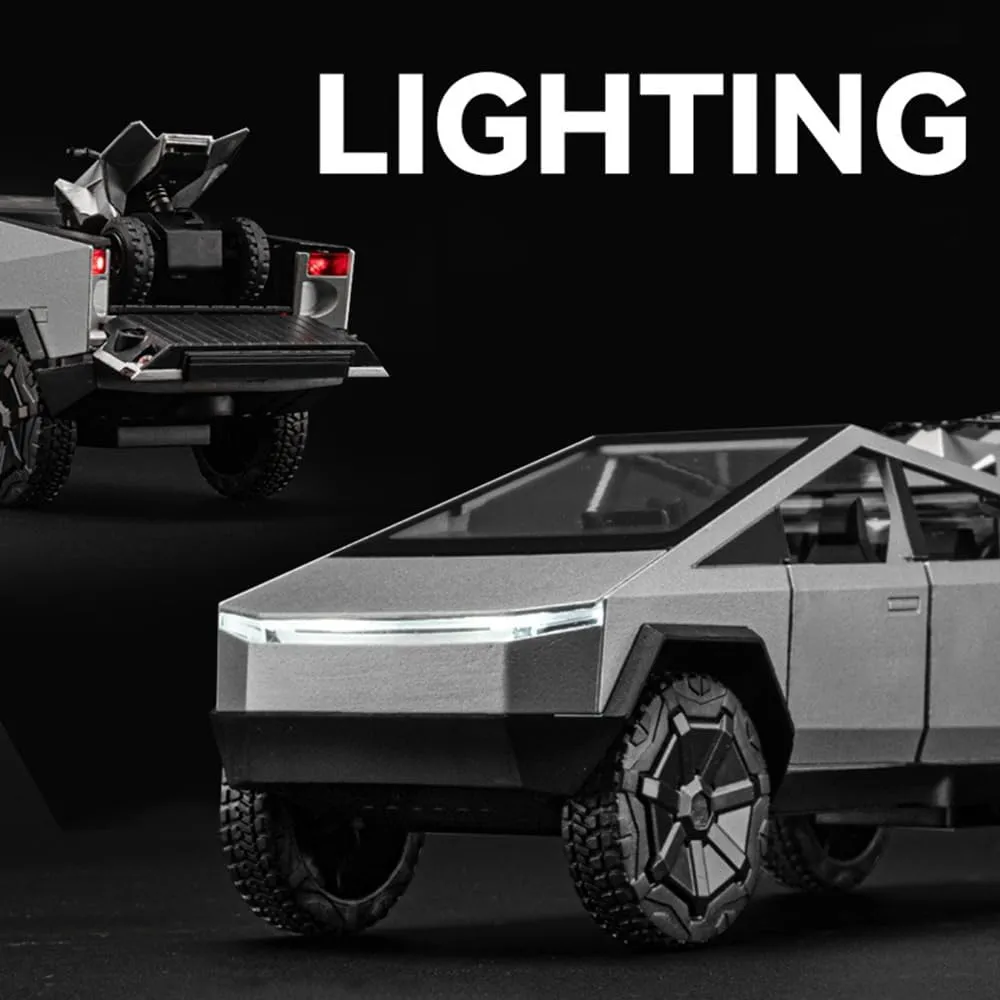 1/32 Pickup Trailer RV Model Car, Alloy Pick-Up Truck Toy with Motorcycle, Truck Model Toy with Sound/Light/Pull Back, Birthday Gift for Kids Friends Collectors (Silver Pickup with RV Silver)