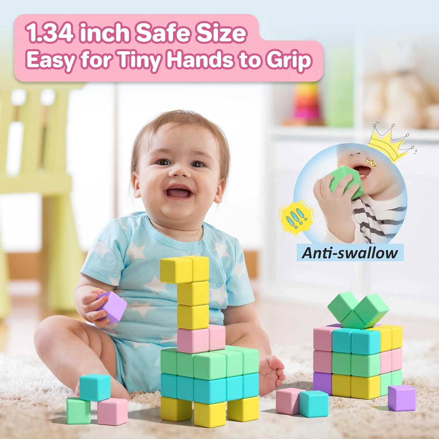 1.34 inch Magnetic Blocks for Toddlers 1-3,4-8 Large Macaron Magnet Building Cubes for Kids Ages 3-5 Stem Preschool Stack Construction Educational Toys for 3  Years Old Boys Girls