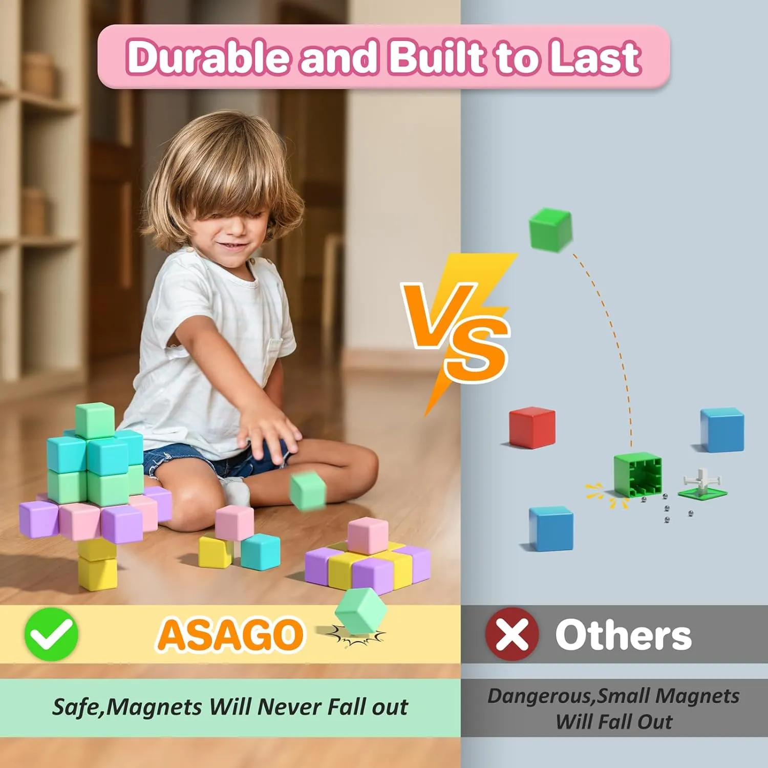 1.34 inch Magnetic Blocks for Toddlers 1-3,4-8 Large Macaron Magnet Building Cubes for Kids Ages 3-5 Stem Preschool Stack Construction Educational Toys for 3  Years Old Boys Girls