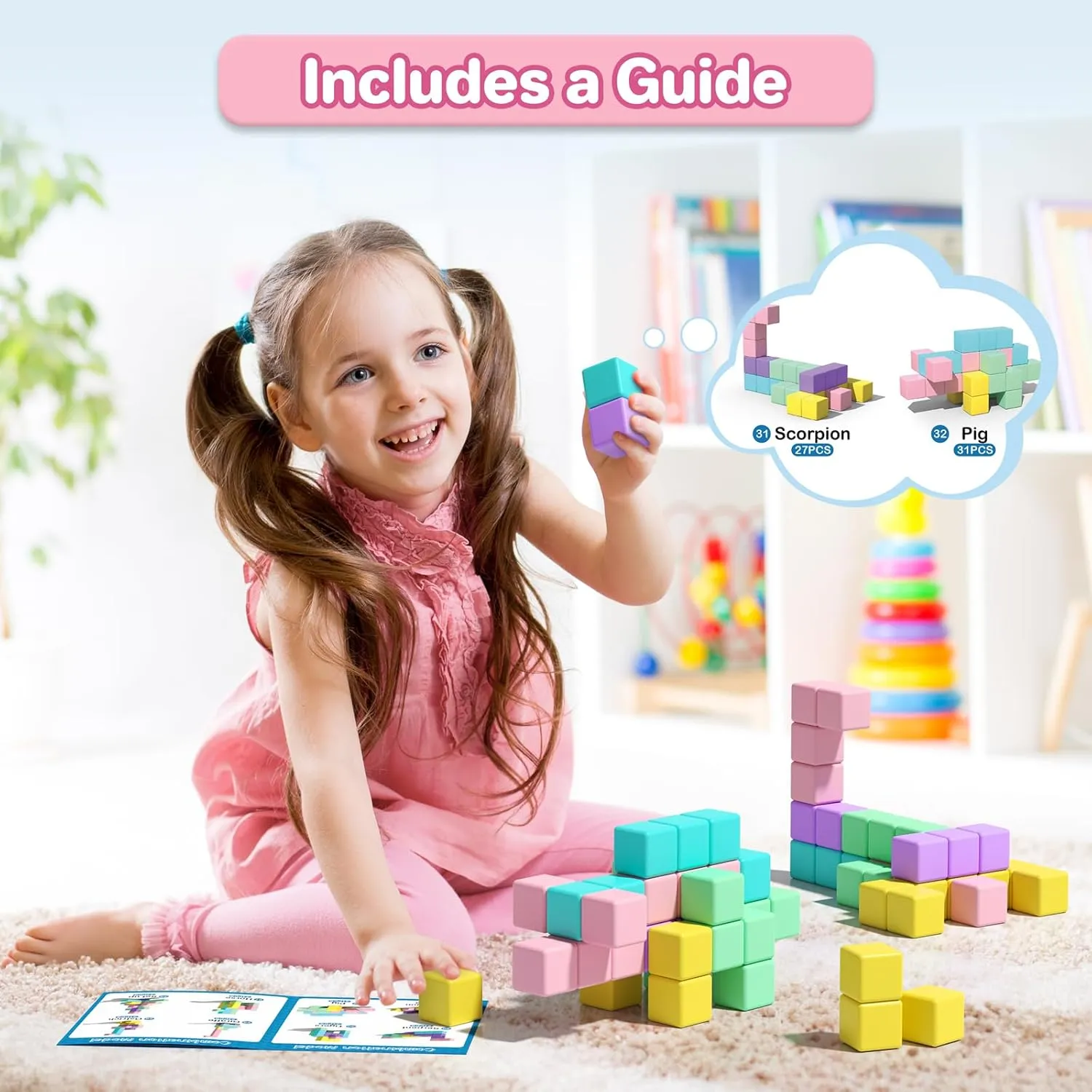 1.34 inch Magnetic Blocks for Toddlers 1-3,4-8 Large Macaron Magnet Building Cubes for Kids Ages 3-5 Stem Preschool Stack Construction Educational Toys for 3  Years Old Boys Girls