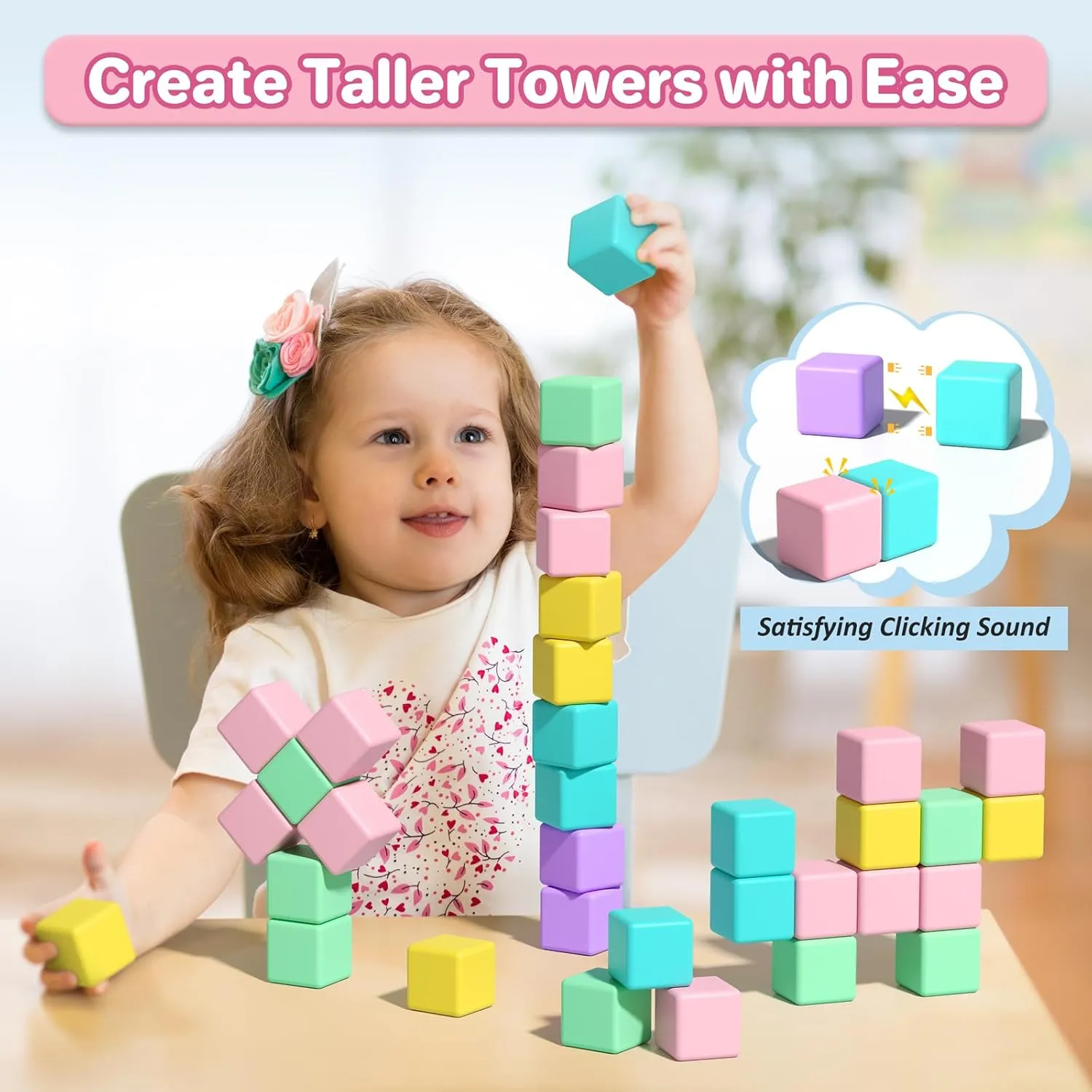 1.34 inch Magnetic Blocks for Toddlers 1-3,4-8 Large Macaron Magnet Building Cubes for Kids Ages 3-5 Stem Preschool Stack Construction Educational Toys for 3  Years Old Boys Girls